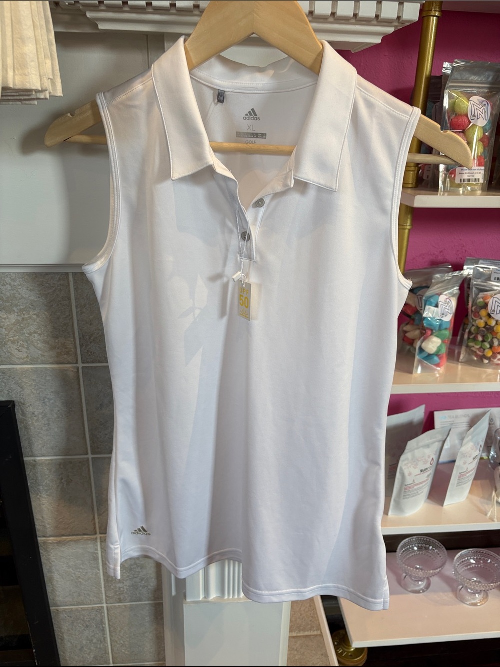 adidas White Sleeveless Polo Tank Top